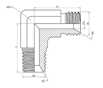 УГЛОВОЙ АДАПТЕР 90° MALE BSP (60°) - MALE NPT
