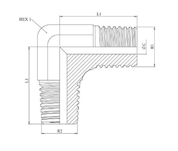 УГЛОВОЙ АДАПТЕР 90° MALE BSPT - MALE BSPT