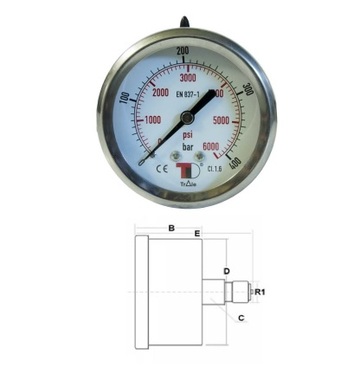 Манометр D63 мм 600 Bar с осевым штуцером G 1/4"