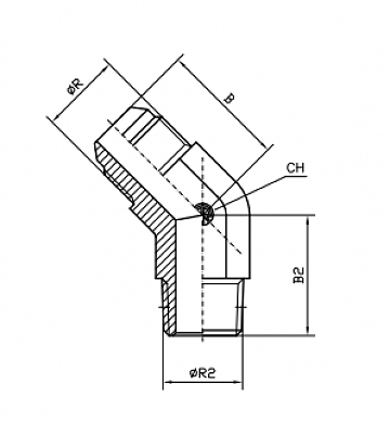 Угольник 45° JIC1.5/8" - BSPT1.1/4" (Ш-Ш)