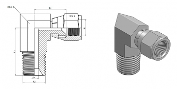 Угольник 90° JIC1/2" - NPT1/4" (Г-Ш)
