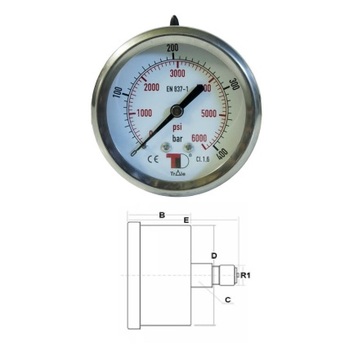 Манометр D63 мм 10 Bar с осевым штуцером G 1/4"