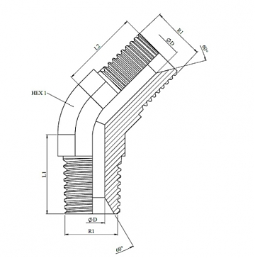 УГЛОВОЙ АДАПТЕР 45° MALE NPT 60° - MALE NPT 60°