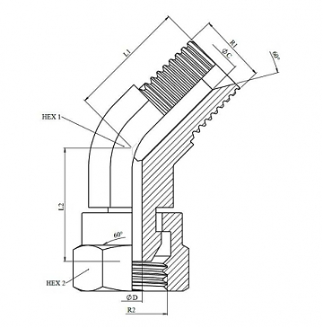 УГЛОВОЙ АДАПТЕР 45° NPSM 60° (Г)  - MALE NPT 60°