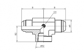 Тройник T-образный JIC1/2" с внутренней резьбой NPT1/8" (Ш-Внутр-Ш)