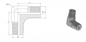 Угольник 90° BSPT 3/8" (Ш/Ш)