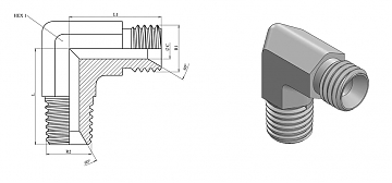 Угольник 90° MALE BSP 3/8" - NPT 3/8"