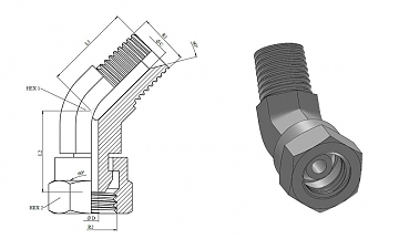 Адаптер 45° NPT1/4" - NPSM1/4" (Ш-Г)