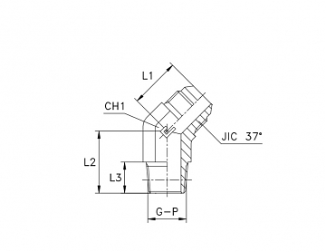 Угольник 45° JIC 1.5/8" с ввертной резьбой NPTF 1.1/4"
