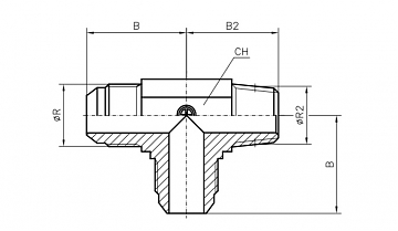 Тройник ввертной L-образный JIC 1.5/8"-JIC 1.5/8"-NPT 1.1/4"