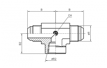 Тройник T-образный JIC1.7/8" с внутренней резьбой NPT1.1/2" (Ш-Внутр-Ш)