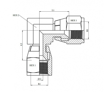 УГЛОВОЙ АДАПТЕР 90° JIC 37° (Г-Г)
