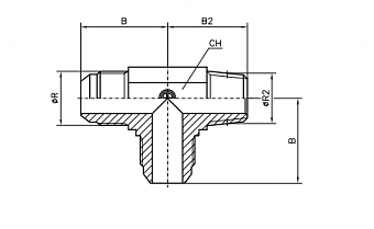 Тройник ввертной L-образный JIC 1.7/8"-JIC 1.7/8"-BSPT 1.1/2"