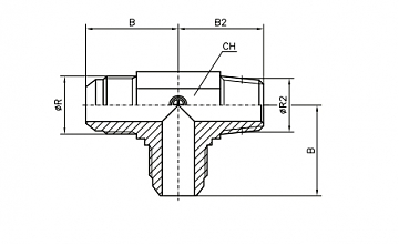 Тройник ввертной L-образный JIC 1.7/8"-JIC 1.7/8"-BSPT 1.1/2"