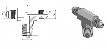 Тройник ввертной T-образный JIC 7/8"-NPT 3/8"-JIC 7/8"
